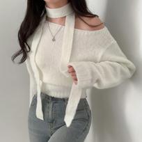 Chic Retro Slash Neck Off Shoulder Pullover Sweater Women Autumn Winter Long Sleeve Knitted Sweater Woman Elegant Sexy Halter Knitwear Jumpers 25099 One Size balta