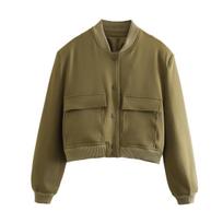 Women's Jacket Coat With Large Pockets In 11 Colours Standing Collar L armijos žalia spalva