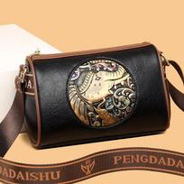 Moteriškas „Crossbody“ krepšys, didelės talpos pagalvės krepšys, keliaujantis į darbą ir atgal Retro etninio stiliaus dramblys, moteriškas pečių krepšys 25x15.5x13cm juoda