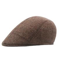 Men's newsboy hat tweed flat top beret British fashion cap cotton warm forward hat 58cm chaki