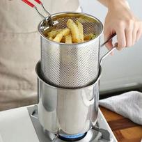 Aukštos kokybės nerūdijančio plieno keptuvė Tempura gruzdintos bulvytės su filtru vištienos keptuvės virtuvės gaminimo įrankiai balta
