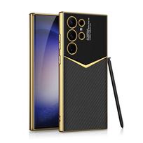For Samsung Galaxy S24 S23 Ultra Plus Case Electroplated Plain Leather Soft Silicone Shockproof Protection Back Case Accessories for Galaxy S23 Ultra&case only (no pen)