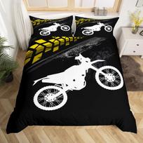 Dirt Bike Duvet Cover Twin Motocross Rider Comforter Cover Extreme Sports Bedding Set Cool Motorbike Bedding Set for Boys Adults EU Single(135x200cm)