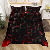 Geometrinis tinklelis antklodės užvalkalų rinkinys Raudonas ir juodas languotas patalynės užvalkalas Modernus abstraktus languotas kvadratinis lovos komplektas visam sezonui 135X200cm black