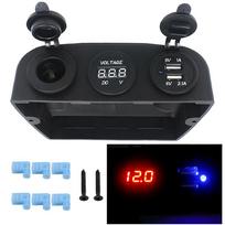 3 skylių palapinės kištukinis voltmetras, automobilinis USB įkroviklis, universalus, 12V, 24V, automobilinio cigarečių degiklio maitinimo adapteris, priedai 15*11.6*7.6cm juoda