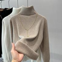 Autumn Long Sleeve Velvet Base Turtleneck Women's Sweaters Winter New Fashion Clothes Casual Slim Pullover Sweater Woman Slim Fit Solid Jumpers 25211 One Size