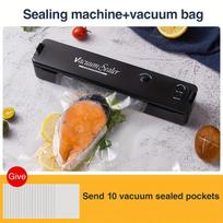 Food Vacuum Sealer Machine - Automatic Air Sealing System for Dry and Moist Food Storage - Compact Design with Starter Kit Vaccum+10Pcs Vaccum Bag black