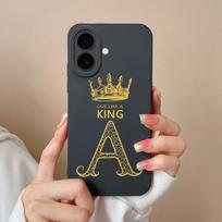 Nauji dėklai Apple iPhone 16 Pro Max 16Plus Nugarėlės dangtelis Karalius Karalienė Karūna Raidės Minkštas Silikonas Dažytas Anti-Drop Korpusas iPhone Dėklui Bamperis Capas iPhone 16 Pro Max beige