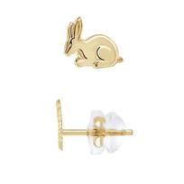 Boucles d'Oreilles - LÉA & ARTHUR - Motifs LAPIN - Or Jaune 375 - Système Poussettes SILICONOR - Enfant geltona