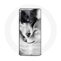 Coque Maniacase pour Xiaomi Redmi Note 12 Pro 5G Le loup et la louve Animal noir et blonc balta