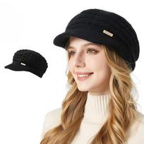 Žieminė stora megzta kepurė moterims, lauko, didelės galvos, šilta kepurė M（56-58cm） juoda