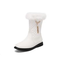 Women Flat Warm Plush Fur Snow Boots  Winter Mid Calf Boots Casual Fashion Girl Winter Campus Princess Shoes White Booties 6