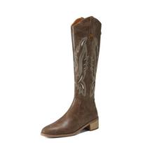 Retro Embroidered Knee High Boots Women Western Cowboy Boots New  Slip-on Long Botas Mujer Size 43 Platform Chelsea Boots 36 black
