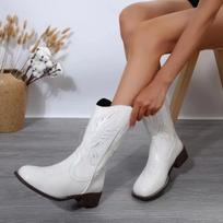 Women Western Boots Retro Embroidered Mid Calf Cowboy Leather Boots Autumn Winter Woman Chunky Heel Shoes Female Chelsea Botas 39 brown