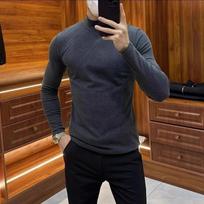 German Velvet Men'S Autumn And Winter Net Version High-End Semi-Turtleneck Solid Color Slim-Fit Long-Sleeved High-Elastic Bottoming Shirt Warm T-Shirt M pilka spalva
