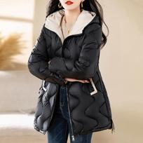 Žieminė striukė Parkas Moteriškas paltas kailinė apykaklė su gobtuvu Moteriška striukė Parka stora šilta medvilniniai paminkštinti viršutiniai drabužiai XXL juoda