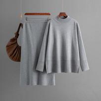 Poilsio komplektai moterims Dviejų dalių apranga megztas megztinis megztinis Crop Tops padalintas bodycon sijonas sportinis kostiumas moteriškas stambus rudens žiemos kelionių džemperis One Size pilka spalva