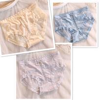 3Pcs/set Luxurious Satin Lace Underwear for Women Sexy Lace Mesh Panties Comfortable Breathable Briefs Sweet Girl's Underpant XL gray