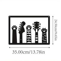 1pc Metal Guitars & Cat Paw Wall Art Sculpture Decorative Wall Silhouette Stylish Metal Wall Decor for Home & Office Decoration šviesiai pilka spalva
