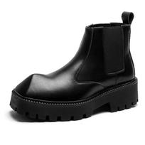 Fashion New Thick-soled Boots Men Tide Ins Short Chelsea Boots Motorcycle Boots Tooling Boots High-top Slip On Genuine Leather Boots Men 38 juoda