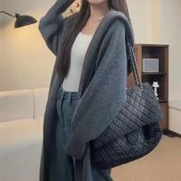 Fashion Casual Loose Hooded Long Knitted Sweater Jacket Women Solid Autumn and Winter Women's Cardigan Coats Vintage Thick Lazy Style Cardigans 25328 M pilka spalva