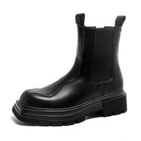 Fashion men luxury fashion chelsea boots black tide autumn winter shoes  designer square toe platform boot original leather botas 6.5