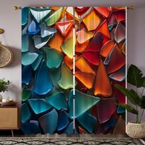 2pcs HD colorful glass art Deco curtain color system digital printed curtain Home decoration style decoration living room bed W52H63inchW132H160cm red