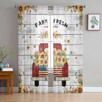 Farm Fresh Vintage Truck Sunflower Farm Plank Sheer Curtains for Living Room Modern Bedroom Voile Tulle Curtain Window Drapes W135 x H114cm