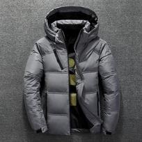 Žiemos šilta vyriška striukė Paltas laisvalaikio rudens stovas apykakle, stora kepurė Balta antiena Parka Vyriška žieminė pūkinė striukė su gobtuvu 40-50kg M pilka