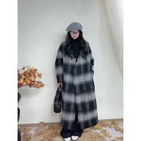 Casual Lazy Style Loose Double-sided Cashmere Coat for Women New Korean Style Plaid Simple Over-the-knee Woolen Coat S