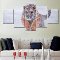 5 dalių drobės sienų menas gyvūnų plakatas ir paveikslas tapyba Sibiro tigras sniegas žiema tapetai namų dekoras svetainės freska be rėmo 20x35cm*2  20x45cm*2  20x55cm*1 No Frame gray