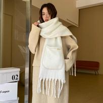 Prabangus kašmyro vienspalvis moteriškas šalikas su kišenėmis, žieminis šalis ir apgaubas, bandana, pashmina su kutais, moteriškas fularas, storas pledas brown