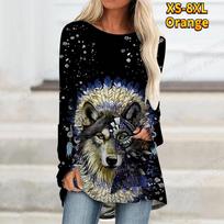 Wolf 3d Print T-shirt Women Fashion T-shirt Crew Neck Long Sleeve Tops Tees Ladies Tshirt Wolf T Shirt Loose Tops Animal S black
