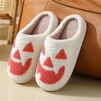 Fashion Halloween Ghost Face Pattern Cotton Slippers for Men Women New 2025 Winter Home Flats Non-slip Warm Funny Cartoon Cotton Slipper 44-45 oranžinė