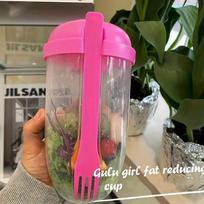 1pc, Salad Cup, Salad Meal Shaker Cup, Plastic Healthy Salad Container Wih Fork, Salad Dressing Holder, Salad Cup For Picnic Lunch Breakfast žalia
