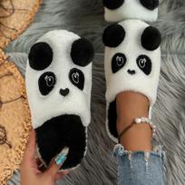 Madingos Žieminės Šiltos Namų Šlepetės Panda Neslystančios Pliušinės Namų Šlepetės Viduje Žieminiai Batai Moterims 36-37 balta