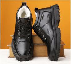 Fashion Winter Outdoor Warm and Comfortable Men's Nude Boots Leather Lace Up High Top Snow Boots Soft Bottom Men's Casual Cotton Shoes 39 juoda