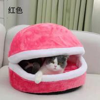 Autumn and Winter Cat Kennel  Removable and Washable Cat Sleeping Bag  Pet Cat Mattress  Hamburger Cat House Four-season Universal Pet House M（45*35cm） pink