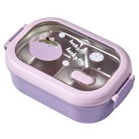 Bento Lunch Box Portable Safe Leakproof Divided Stainless Steel Thermal Lunch Box for Students School Office Purple gray
