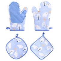Oven Mitts and Pot Holders Set Heat Resistant Oven Glove with Non-Slip Surface Reusable Oven Glove for Baking Cooking mėlyna
