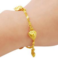 Fashion Water Ripple 24K Gold Bracelet Plating Gold Hanging Heart Shaped Bracelet Jewelry Gift For Woman beige
