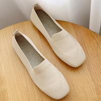 Fashion Spring New Ballet Flats Women Knit Fabric Square Toe Daily Loafers Breathable Flats Driving Shoes Boat Shoes PlusSize 35-42 35 smėlis