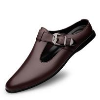 Mada Aukštos kokybės vasarinės pusinės šlepetės Loafers Verslo odiniai batai Laisvalaikio batai Natūralios odos kvėpuojantys Patogūs batai suaugusiems 37 ruda
