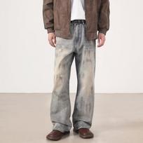 Hong Kong Trendy Men'S Summer New 2024 Personalized Letter Jeans Hip Hop Ins Trendy High Street Trendy Rascal Handsome Pants S mėlyna