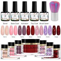 MEET ACROSS 5g/10g Dipping Nail Powder Set Nude Pink Dipping Glitter Powder System Kits Dust Nail Art DIY Decoration Natural Dry
