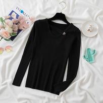 Autumn and Winter V-neck Long Sleeve Knitted Sweater Women Fashion Solid Slim Fit Base Pullovers Sweaters for Women Elegant Casual Jumpers Chic 25483 One Size juoda