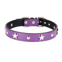 Star Studded Dog Collar Leather Puppy Neck Strap Cat Collar Adjustable Pet Collars For Small Dogs violetinė