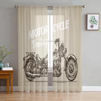Vintažiniai motociklų permatomi užuolaidos svetainės langui, tiulinės užuolaidos miegamajam, virtuvei, namų dekoravimui, voile draperijos W135 x H115cm x1&Grommet Top gray