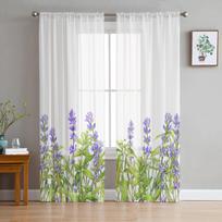 Augalai Levandų Žiedas Violetinis Baltas Skaidrios Užuolaidos Svetainės Dekoravimui Langų Užuolaida Virtuvės Tiulis Voilė Organza Draperijos W135 x H115cm x1&Rod Pocket