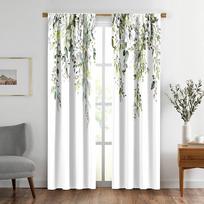Bohemian Floral Leaf Pattern High Blackout Curtains Various Landscape Styles Modern Thick Blackout Living Room Drape Home New W55 X H120cm X 2&HOOK